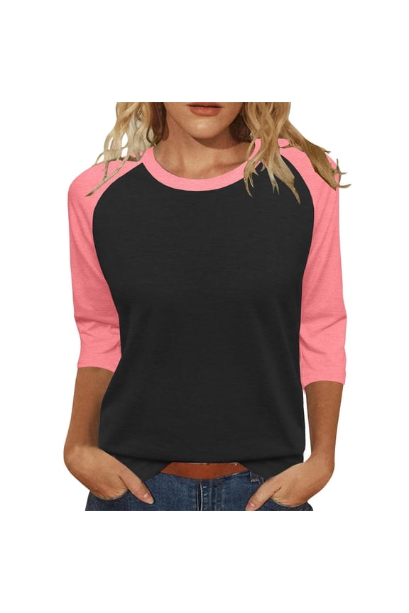 3/4 Sleeve Tops for Women Workout Jersey Shirts Baseball Style Raglan Tshirts Casual Color Block Tees Comfy Steetwear Women's 3/4 Shoulder Sleeve Color Blocked T Shirt Top Light Pink M