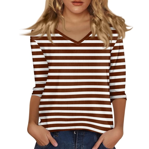 Holzkary 3/4 Sleeve Tops for Women Summer Tops for Women V Neck 3/4 Length Sleeve Tops Cute Fall Linen Print Shirts Western 3/4 Sleeve Blouses Wine M