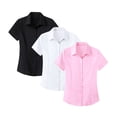 thumbnail image 1 of Holzkary 3Pc Women's Basic Button Up Shirt Wrinkle Free Formal Short Sleeve Dress Shirt Summer Work Blouses Business Casual Tops Interview Formal Outfit Clothing Without Ironing Business Shirt G 5Xl, 1 of 7