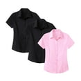 thumbnail image 1 of Holzkary 3Pc Women's Basic Button Up Shirt Wrinkle Free Formal Short Sleeve Dress Shirt Summer Work Blouses Business Casual Tops Interview Formal Outfit Clothing Without Ironing Business Shirt M L, 1 of 7