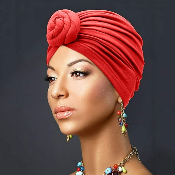 Holzkary African Headwrap Turban for Black Women Hair Bonnet Hair Wrap Pre-Tied Twisted Turbans Head Scarf for Women Headwrap Hat Beanie Cancer Chemo Headwear Red One size