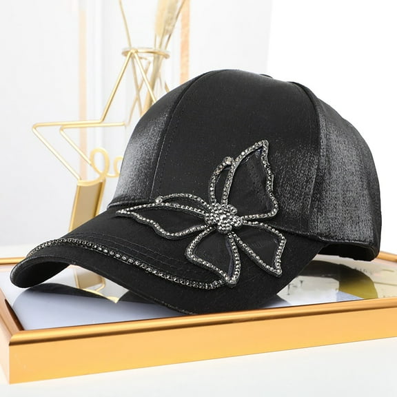Holzkary Baseball Cap for Running Workouts and Outdoor Activities All Seasons Hats Gift for Men/Women Baseball Cap Rhinestone Cotton Butterfly Sunshade Hat Outdoor Sunscreen Hat Black One Size