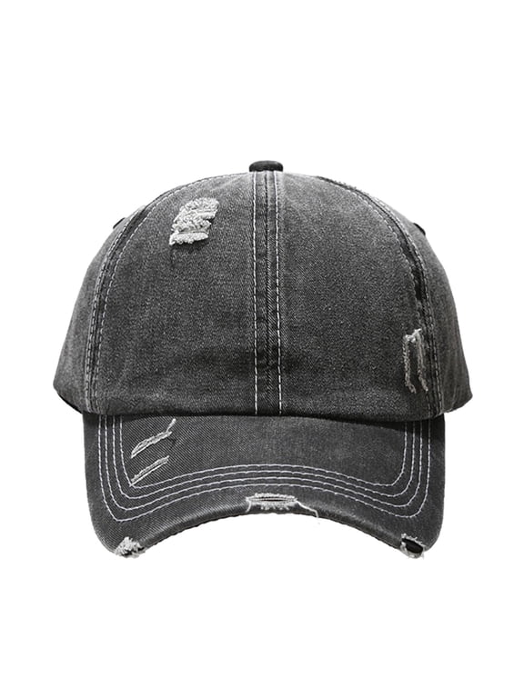 Baseball Caps for Men Women Plain Rip Hat For Large Head Classic Vintage Retro Washed Distressed Sun Hats Non-binding Unstructured Baseball Cap Lightweight Breathable Black One Size