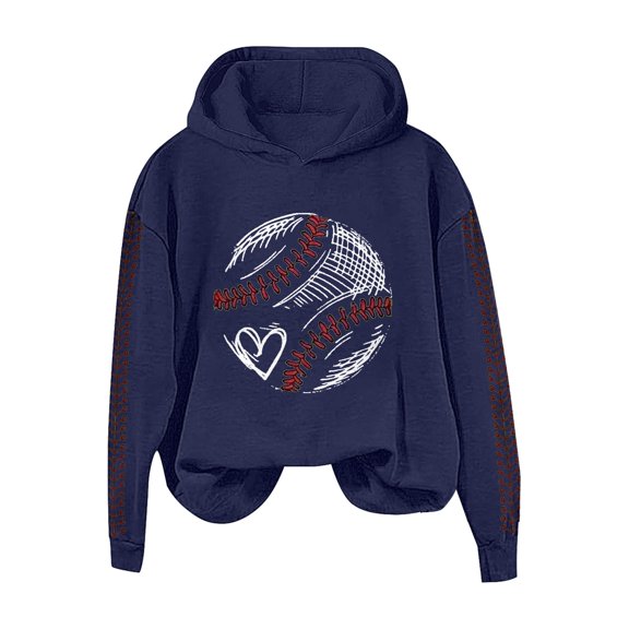 Holzkary Baseball Hoodies for Womens 2025 Letterprinted Baseball Long Sleeved Hoodie Baseball Mom Sweatshirt Funny Game Day Baseball Pullover Tops Fall Outfits Trendy Fashion Pullover Tops Navy 5Xl