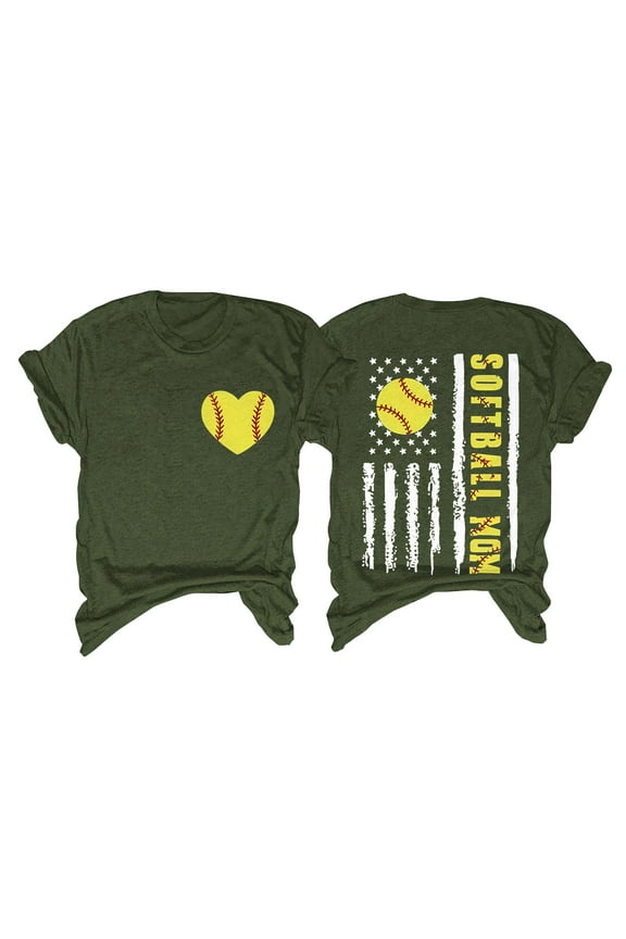 Baseball Mom Shirts for Women Baseball Game Day Graphic V Neck Short Sleeve Tee Top Softball Mom T Shirt Women's Softball Mom Baseball Print Loose T Shirt Short Sleeve Top Army Green M