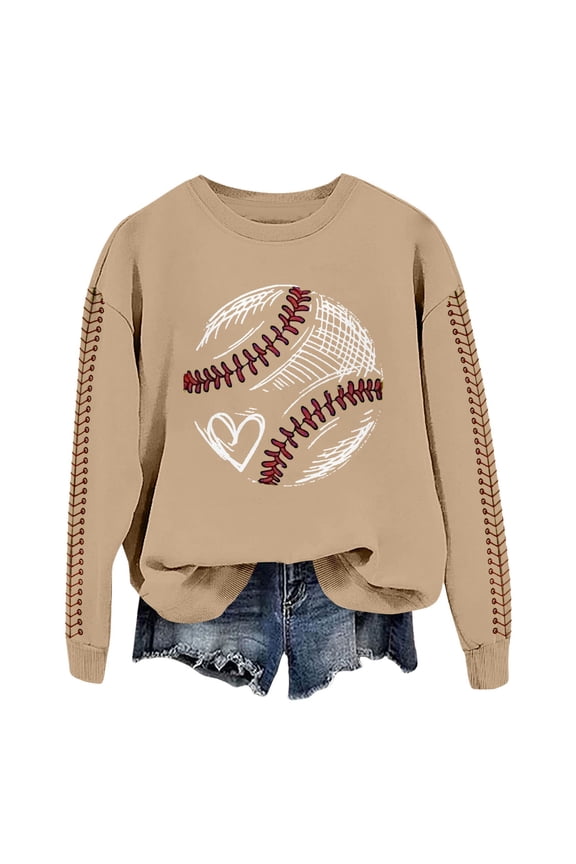 Baseball Mom Sweatshirt for Women Men Game Day Pullover Shirts Softball Sport Fan Lovers Gifts White Casual Long Sleeve Tops Holiday Tee Spring Baseball Print Crew Neck Loose Top Khaki Xxl