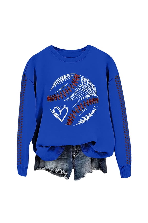 Baseball Mom Sweatshirt for Women Men Game Day Pullover Shirts Softball Sport Fan Lovers Gifts White Casual Long Sleeve Tops Holiday Tee Spring Baseball Print Crew Neck Loose Top Blue M