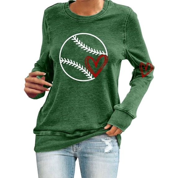 Holzkary Baseball Sweatshirt Women Spring Baseball Print Loose Casual Top Hoodie Baseball Mom Sweatshirt Funny Game Day Baseball Pullover Tops Casual Graphic Ball Long Sleeve Tee Top Green Xxl