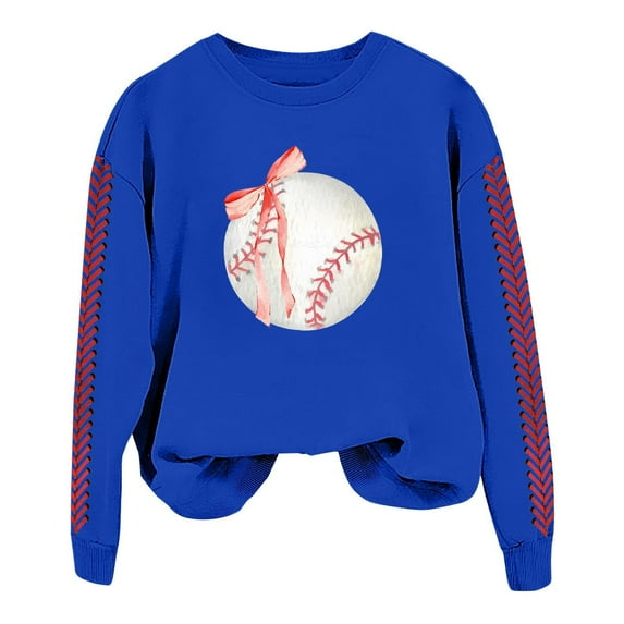 Holzkary Baseball Sweatshirt for Womens 2025 Long Sleeve Crewneck Graphic Pullover Top Softball Casual Sport Shirt Long Sleeve Round Neck Casual Baseball Print Game Hoodless Hoodie Blue L