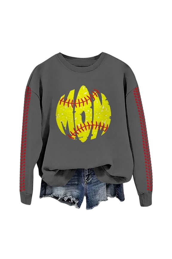 Baseball Sweatshirt for Womens 2025 Spring Baseball Print Loose Casual Top Hoodie Long Sleeve Comfy Baseball Shirts Softball Crewneck Graphic Pullover Top 2025 Fall Sweatshirts Dark Grey M