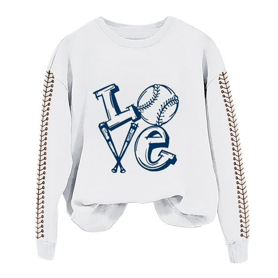 Holzkary Baseball Sweatshirt for Womens 2025 Spring Baseball Print Loose Casual Top Hoodie Long Sleeve Comfy Baseball Shirts Softball Crewneck Graphic Pullover Top 2025 Fall Sweatshirts White L