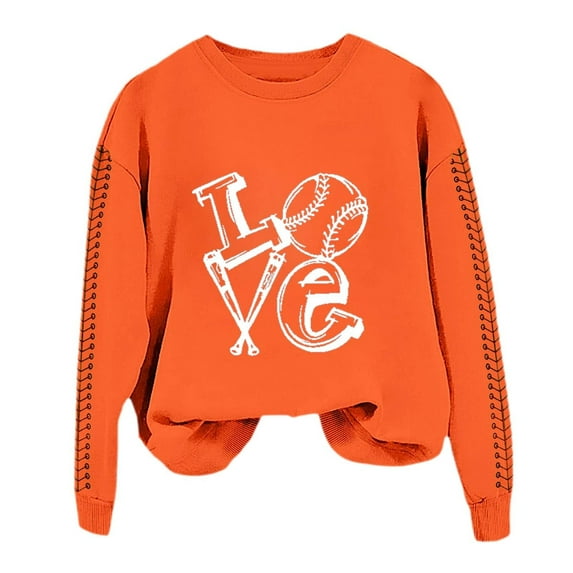 Holzkary Baseball Sweatshirt for Womens 2025 Spring Baseball Print Loose Casual Top Hoodie Long Sleeve Comfy Baseball Shirts Softball Crewneck Graphic Pullover Top 2025 Fall Sweatshirts Orange Xl