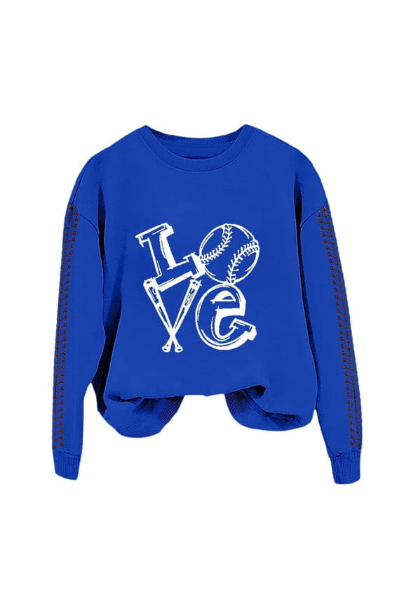 Baseball Sweatshirt for Womens 2025 Spring Baseball Print Loose Casual Top Hoodie Long Sleeve Comfy Baseball Shirts Softball Crewneck Graphic Pullover Top 2025 Fall Sweatshirts Blue L