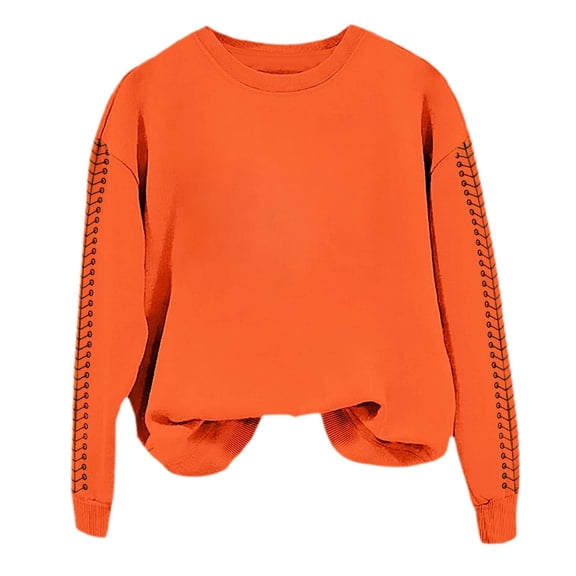 Holzkary Baseball Sweatshirt for Womens 2025 Spring Baseball Print Loose Casual Top Hoodie Long Sleeve Comfy Baseball Shirts Softball Crewneck Graphic Pullover Top 2025 Fall Sweatshirts Orange S