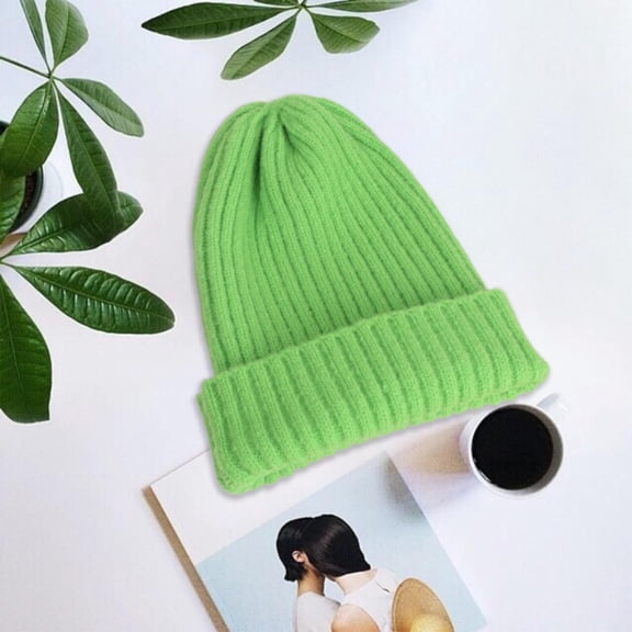 Holzkary Beanie for Men Women Uni Knit Cuffed Plain Winter Beanies Hats Skull Cap Autumn/Winter Imitation Rolled Hem Solid Color All Get Knitted Hat Men's and Women's Flanged Cold Hat Green One Size