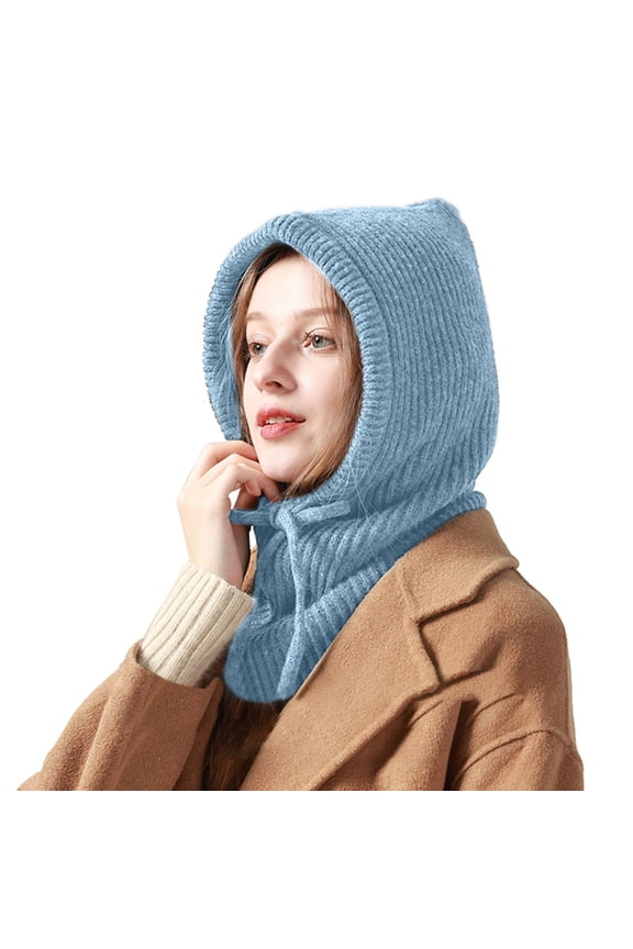 Beanie for Men Women Uni Knit Cuffed Plain Winter Beanies Hats Skull Cap Ski Warm and Windproof Winter Sports Cap Knitted Thermal Protective Neck Cap Neck Bib Hoodie Light Blue One Size