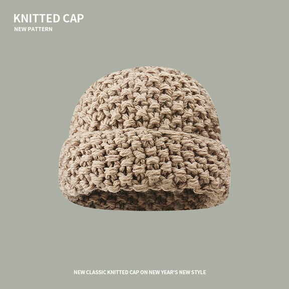 Holzkary Beanie for Men Women Uni Knit Cuffed Plain Winter Beanies Hats Skull Cap Women's Autumn Winter Solid Color Thickened Warm Ear Pineapple Pattern Knitted Hat Khaki One Size