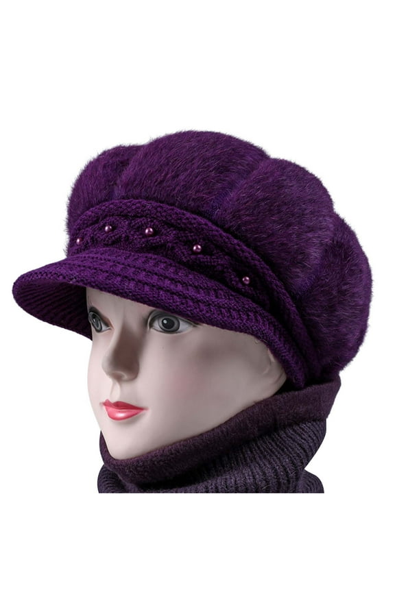 Beanie for Men Women Uni Knit Cuffed Plain Winter Beanies Hats Skull Cap Women's Woolen Knitted Warm Basin Hat Padded Cotton Hat Purple One Size
