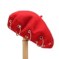 thumbnail image 1 of Holzkary Beret Hats for Women 2025 Trendy Fashion Women's Solid Iron Ring Lovely Vintage Painter Hat Beret Hat Cap Red One Size, 1 of 2