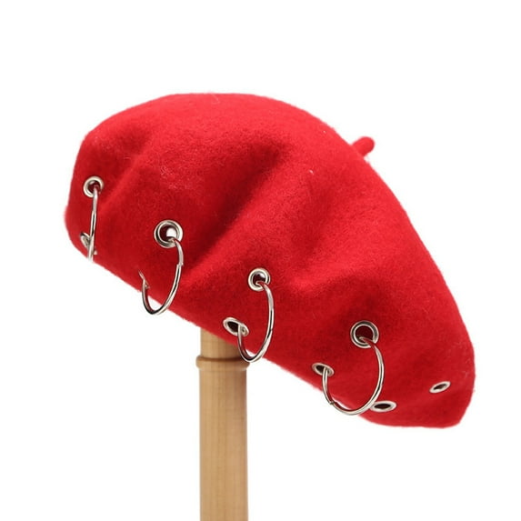 Holzkary Beret Hats for Women 2025 Trendy Fashion Women's Solid Iron Ring Lovely Vintage Painter Hat Beret Hat Cap Red One Size