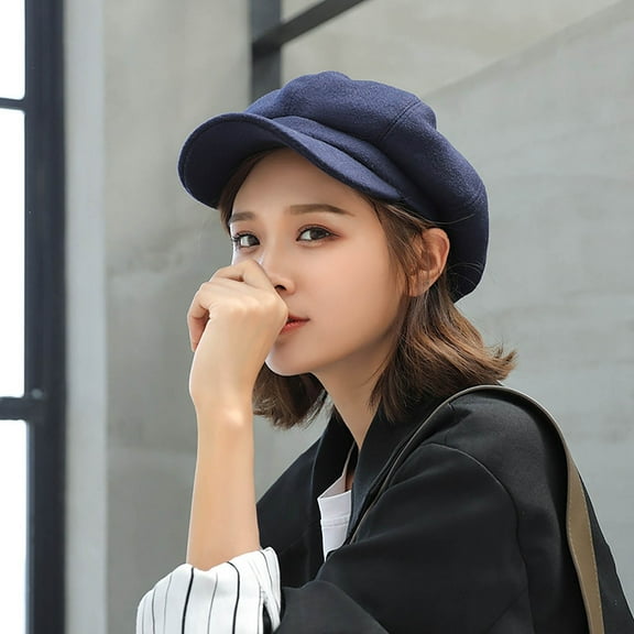 Holzkary Beret Hats for Women 2025 Trendy Ladies Hat Autumn and Winter Warm Fashion Wool Beret Painter Dome Trend Hat Navy One Size