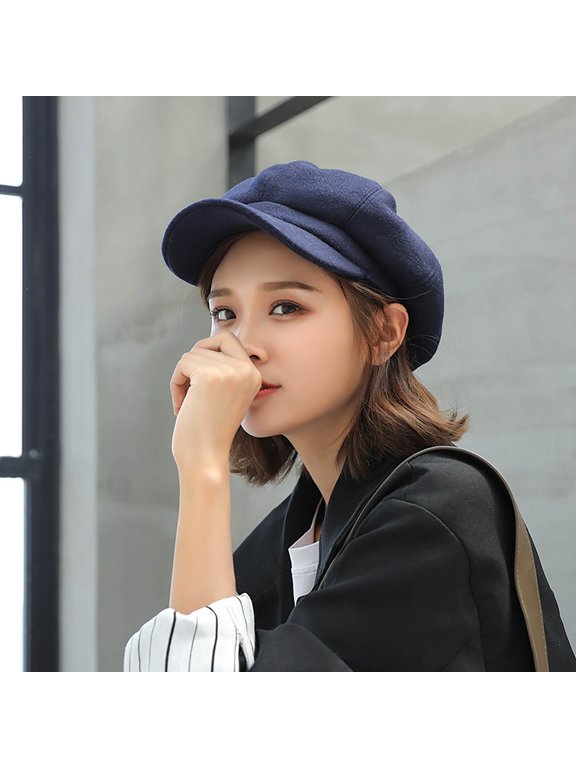 Beret Hats for Women 2025 Trendy Ladies Hat Autumn and Winter Warm Fashion Wool Beret Painter Dome Trend Hat Navy One Size