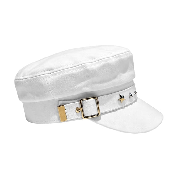 Holzkary Beret for Women Y2K Star Studded Adjustable Sun Proteation Cadet Cap Cotton Short Curved Brim Flat Top Retro Newsboy Hat Spring Autumn Wear Street Fashion White M