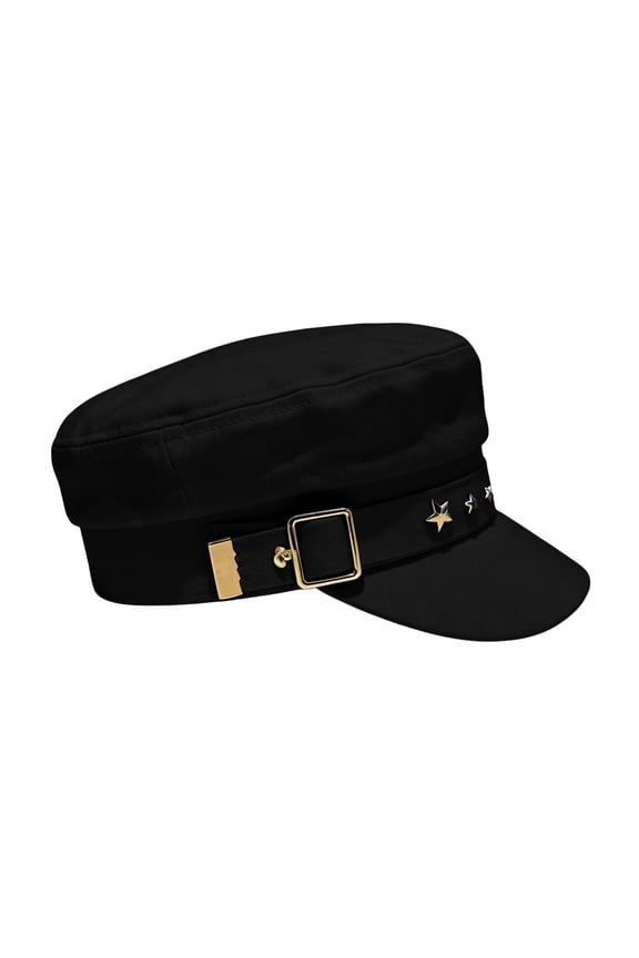 Beret for Women Y2K Star Studded Adjustable Sun Proteation Cadet Cap Cotton Short Curved Brim Flat Top Retro Newsboy Hat Spring Autumn Wear Street Fashion Black M