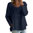 thumbnail image 1 of Holzkary Boho Peasant Tops for Women Gauze Cotton 3/4 Sleeve Loose Fit Floral Embroidered Blouses Grandmas Chic Clothing New Solid Color Loose Large Size Long Sleeved T Shirt Navy S, 1 of 5