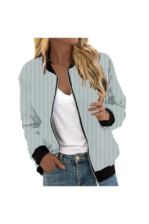 Bomber Jacket Women 2025 Causal Floral Zip Up Coats Long Sleeve Stand Collar Fall Jackets Lightweight Outerwear Tops Autumn Leisure Square Thin Pocket Jacket Blouse Coat Baseball Top Gn1 L