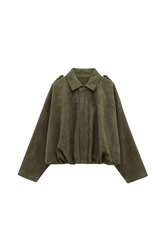 Bomber Jackets for Women 2025 Womens Suede Zipperd Jacket Lapel Long Sleeve Motorcycle Cropped Coat Going Out Jackets Outerwear Green M
