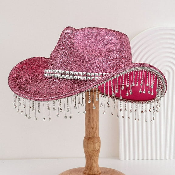 Holzkary Bridal Cowgirl Hat for Bachelorette Party,Rhinestone White Cowboy Hat for Women Bride To Be Gift,Halloween Costume Men's and Women's Hats with Sequins and Pendants Tassels Fashionable Cowboy