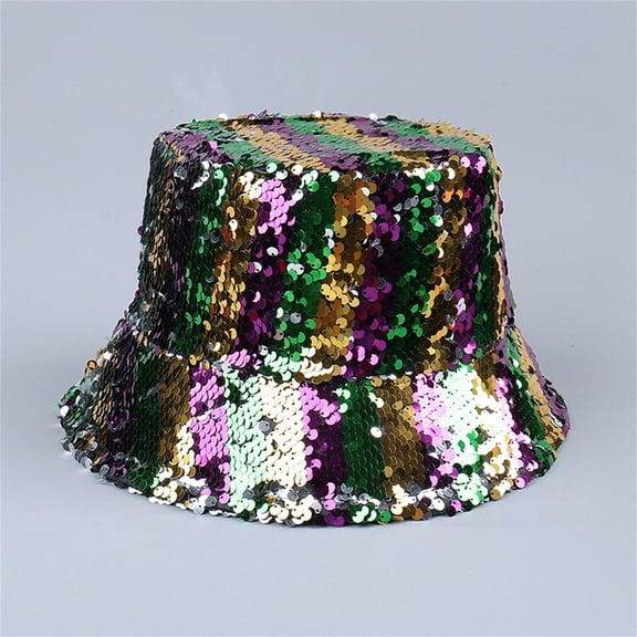 Holzkary Bucket Hat for Women Men Cotton Summer Sun Beach Fishing Cap Colorful Sequined Bucket Hat Shiny All Fashion Cowboy Bucket Hat Bucket Hat Purple One Size