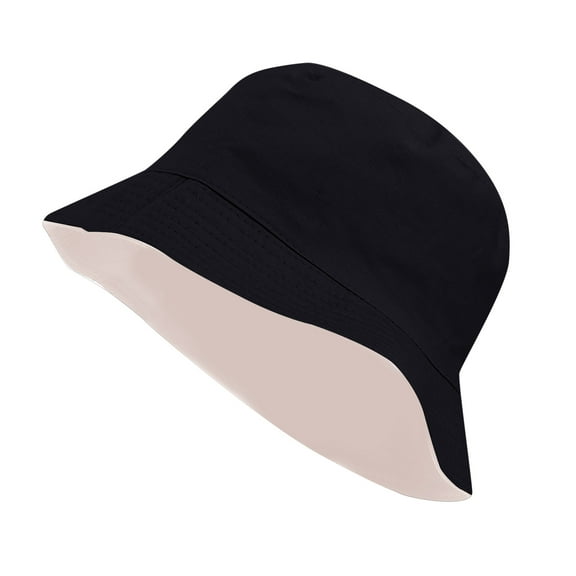 Holzkary Bucket Hat for Women Men Cotton Summer Sun Beach Fishing Cap Uni Double Side Wear Reversible Bucket Hat Trendy Cotton Twill Canvas Sun Fishing Hat Fashion Cap Black One Size
