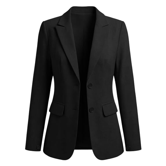 Holzkary Business Blazers for Women Long Sleeves Oversized Notched Lapel Button Jackets with Functional Flap Pockets Open Front Work Office Casual Suit Blazer Fall Winter Clothes Black L