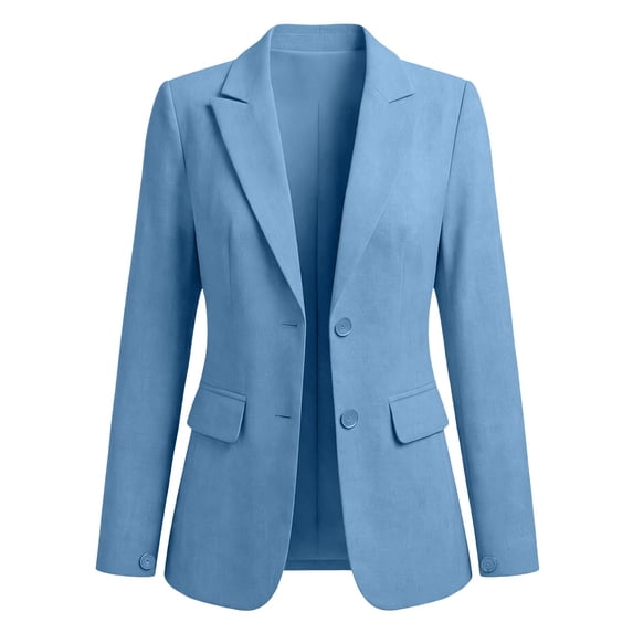 Holzkary Business Blazers for Women Long Sleeves Oversized Notched Lapel Button Jackets with Functional Flap Pockets Open Front Work Office Casual Suit Blazer Fall Winter Clothes Sky Blue Xl