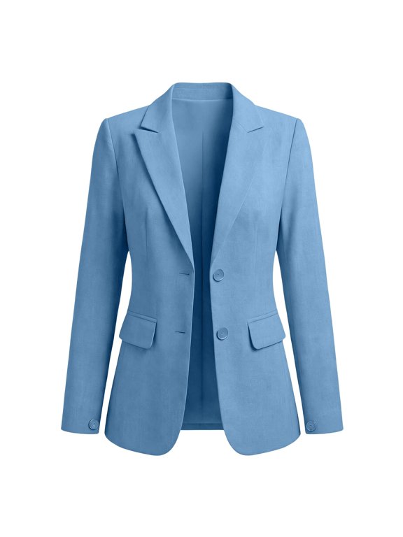 Business Blazers for Women Long Sleeves Oversized Notched Lapel Button Jackets with Functional Flap Pockets Open Front Work Office Casual Suit Blazer Fall Winter Clothes Sky Blue S