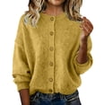 thumbnail image 1 of Holzkary Button Down Cardigans Sweater for Women Loose Crewneck Long Sleeve Knitted Casual Oversize Cropped Pullover Fall Trendy Winter Fashin 2026 Business Casual Sweaters for Women Yellow L, 1 of 4