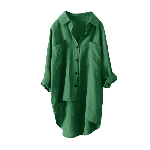 Holzkary Button Down Shirts for Women Casual 2025 New Women Topscottonturn Down Collardailyloose Top Green Xl