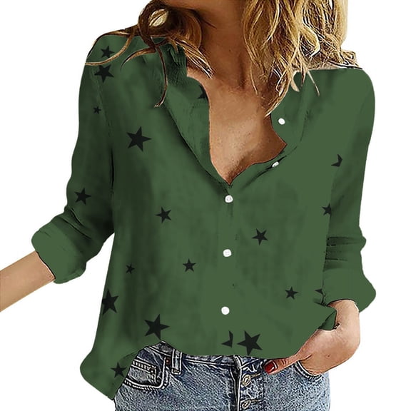 Holzkary Button Down Shirt for Women Basic Work Office Blouse Casual Loose Long Sleeve Tops Women Casual Lapel Button Long Sleeve Shirts Colorful Line Printed Long Sleeve Casual Shirts Green 4Xl
