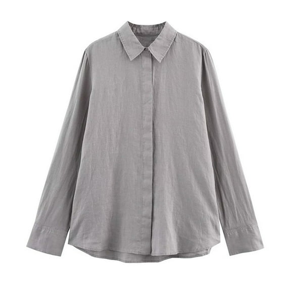 Holzkary Button Down Shirt for Women Basic Work Office Blouse Casual Loose Long Sleeve Tops Women Casual Lapel Collar Long Sleeve Slim Fit Shirt Grey S