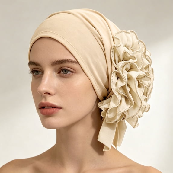 Holzkary Chemo Cap for Women Chemo Turban Womens Headwear for Cancer Patients Skull Cap Hair Loss Cover Lightweight Head Covering Hat Beanie Elastic Headwrap Beige One Size