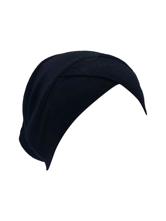 Chemo Hats for Women Forehead Cross‑Design Undercap Soft Hair Cover Cap Muslim Inner Hijab Caps Full Coverage Undercap Head Coverings for Hair Loss African Headwrap Black One Size