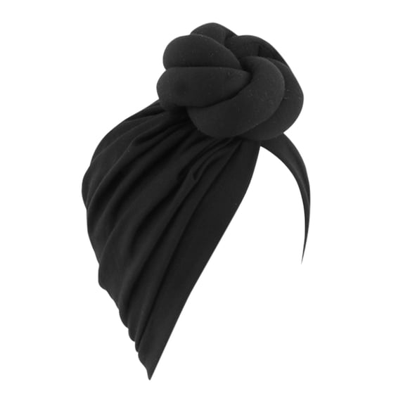 Holzkary Chemo Headwear for Women Knotted Top‑Bun Turban Headwrap Solid Sleep Caps Muslim Inner Hijab Caps Chemical Headscarf Non Slip Beanie Caps Full Coverage Undercap Black One Size