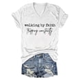 thumbnail image 1 of Holzkary Christian Shirts for Women Funny Christian Faith Bible T-Shirt Unisex Casual Basic T-Shirts Blouses Women's Walking By Faith Tripping Constantly Print T Shirt Casual V Neck T Shirt White Xl, 1 of 5
