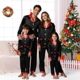 thumbnail image 1 of Holzkary Christmas Matching Family Satin Pajama Set,Contrast Trim Lapel Button Down Long Sleeve Top & Long Pants Jammies Set,2-Piece Soft Loungewear Family Xmas Holiday Nightwear Black L, 1 of 5