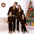 thumbnail image 1 of Holzkary Christmas Matching Family Satin Pajama Set,Contrast Trim Lapel Button Down Long Sleeve Top & Long Pants Jammies Set,2-Piece Soft Loungewear Family Xmas Holiday Nightwear Brown S, 1 of 5