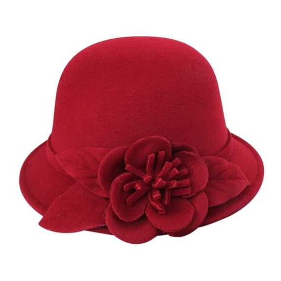Holzkary Cloche Hat for Women,Vintage Fall Winter Felt Fedora with Floral,Short Brim Flat-Top Dress Hat for Church Tea Party and Weddings,1920S Style Bucket Hat M