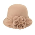 thumbnail image 1 of Holzkary Cloche Hat for Women,Vintage Fall Winter Felt Fedora with Floral,Short Brim Flat-Top Dress Hat for Church Tea Party and Weddings,1920S Style Bucket Hat M, 1 of 3