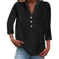 thumbnail image 1 of Holzkary Cotton Linen Shirt for Women Loose Fit 2025 Trendy Loose Button Shirt Top Stand Solid Color Sleeve Collar Casual Women's Shirt Women's Shirt Black L, 1 of 8